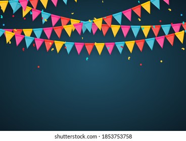 Banner with garland of flags and ribbons. Holiday Party background for birthday party, carnaval. Vector Illustration EPS10