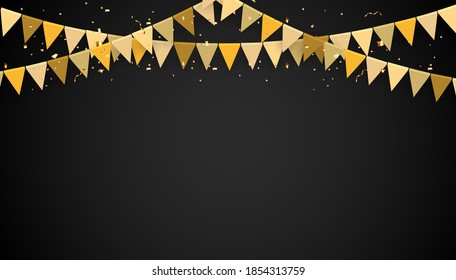 Banner with garland of flags and ribbons. Holiday Party background for birthday party, carnaval. Vector Illustration EPS10