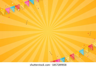 Banner with garland of flags and ribbons. Holiday Party background for birthday party, carnaval template. Vector Illustration EPS10