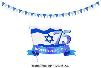 Banner with garland of flags and ribbons. Holiday Party background for Israel Independence Day. Vector Illustration.
