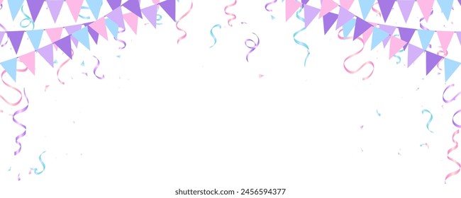 Anuncio con guirnalda que cuelga la bandera y el confeti para el día de la madre, el día del padre, la fiesta, el cumpleaños, el festival, las felicitaciones y el feriado