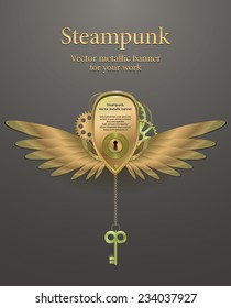 banner with gears in the form of metal wings. retro steampun. logo. vector illustration