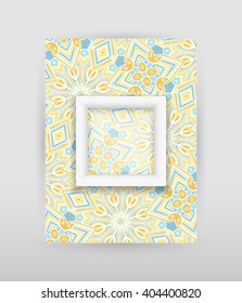 Banner with geometric pattern and transparent square with white frame