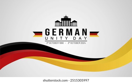 Banner of German Unity Day 2024 with Brandenburg Gate Illustration. "Tag der Deutschen Einheit". Translation : German Unification Day.  Vector Illustration