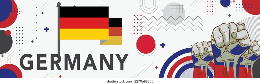 Banner Germany national day Deutschland with flag colors theme background and geometric abstract retro modern black red yellow design. German people. Sports Games Supporters Vector Illustration