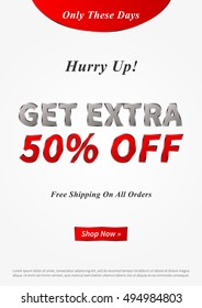 Banner Get Extra 50 percent vector illustration. Creative banner layout for m-commerce, mobile promotions, retail sale materials, coupons, advertising.