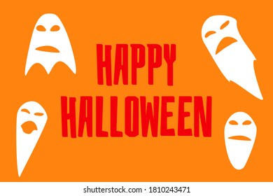 Banner with ghosts for Halloween Discount advertisement. Happy Halloween Day concept. Vector illustration.