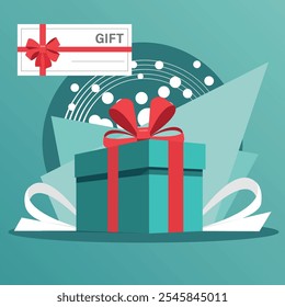 Banner with gift box and voucher for shopping during sale. Special offer. Vector illustration