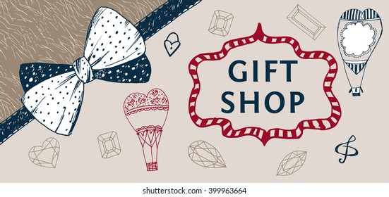 Banner for gift shop. Unusual ideas presents store. Color vector background for web design.