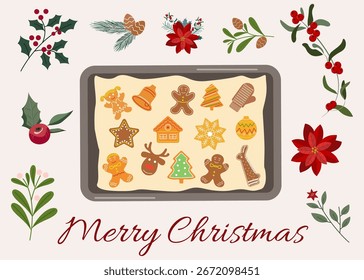  Banner with gingerbread cookies Vector illustrations Interior paintings on the theme of Christmas and New Year