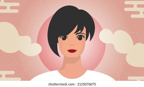 Banner with a girl close-up. Strong girl on, front view. Vector.