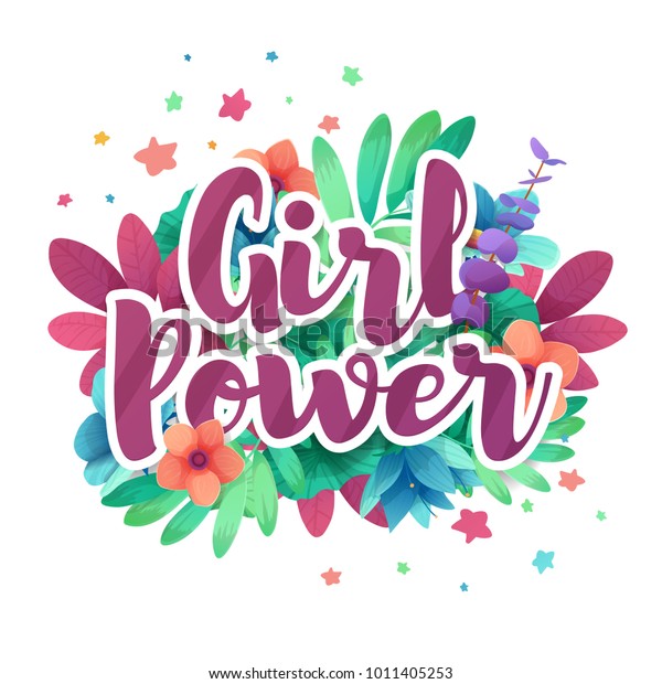 Banner Mit Madchen Und Frauen Power Text Stock Vektorgrafik Lizenzfrei