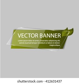 Banner glass Eco  with green leaf, vector image