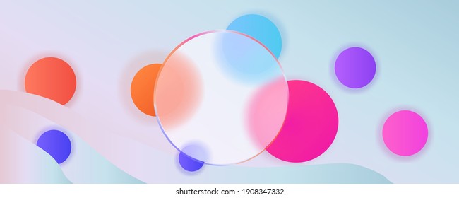 Banner in the Glassmorphism style. Transparent round glass, and behind it blurred circles.