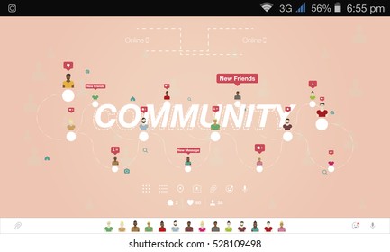 Banner global community and teamwork. New Friends. Flat vector illustration.