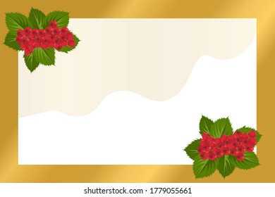 Banner with a gold frame. Seasonal. Design with red berries.