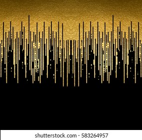 Banner with gold texture lines decoration on the black background. Horizontal seamless pattern.