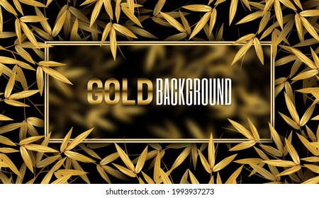 Banner with Golden Asian Bamboo Leaves in forest. Beautiful background. Design Templates for tropical vacation, cards, posters, banners, flyers, presentations. Vector illustration.