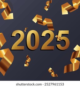 Banner With Golden Color 2025 Happy New Year Vector Design.