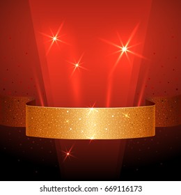 Banner with Golden Ribbon on Dark Red Background.