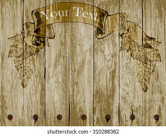 banner with grapes on a wooden background.hand drawn