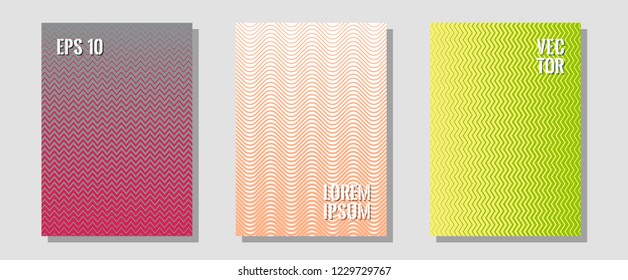 Banner graphics cool vector templates set. Futuristic style. Zigzag halftone lines wave stripes backdrops. Musical album adverts. Abstract banners graphic design with lined shapes.