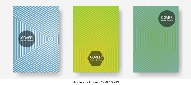 Banner graphics cool vector templates set. Minimalist geometry. Halftone lines annual report templates. Elegant patchy mockups. Abstract banners graphic design with lined shapes.