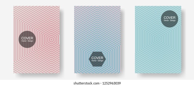 Banner graphics cool vector templates set. Technicolor composition. Halftone lines annual report templates. Simple book covers. Abstract banners graphic design with lined shapes.