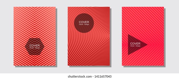 Banner graphics cool vector templates set. Business folders branding. Halftone lines music poster background. Music placards. Abstract banners graphic design with lined shapes.
