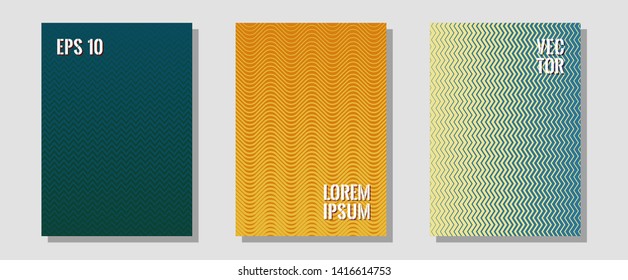 Banner graphics cool vector templates set. Hipster placards. Zigzag halftone lines wave stripes backdrops. Laconic nifty mockups. Abstract banners graphic design with lined shapes.