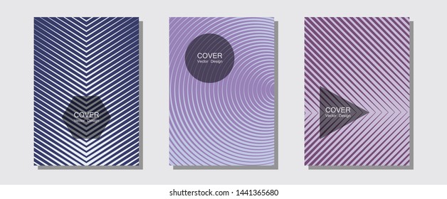 Banner graphics cool vector templates set. Laconic business cards. Halftone lines music poster background. Hipster placards. Abstract banners graphic design with lined shapes.