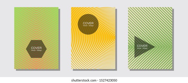 Banner graphics cool vector templates set. Digital collection. Halftone lines music poster background. Future mockups samples. Abstract banners graphic design with lined shapes.