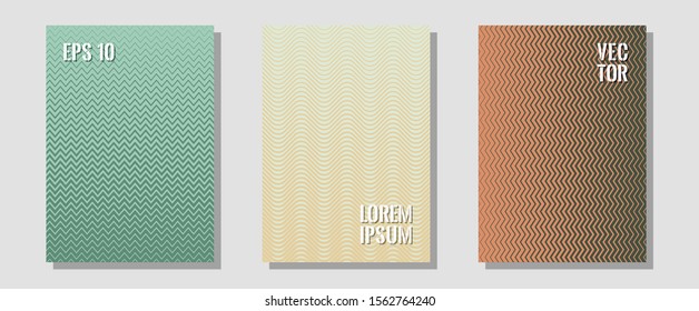Banner graphics cool vector templates set. Minimal booklets. Zigzag halftone lines wave stripes backdrops. Laconic business cards. Abstract banners graphic design with lined shapes.
