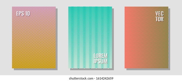 Banner graphics cool vector templates set. Stylish print pages. Zigzag halftone lines wave stripes backdrops. Minimalist geometry. Abstract banners graphic design with lined shapes.