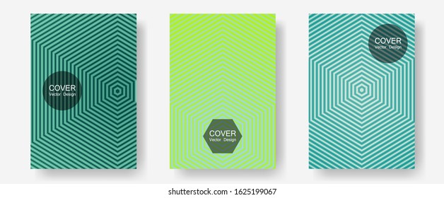 Banner graphics cool vector templates set. Vivid mockups samples. Halftone lines annual report templates. Simple book covers. Abstract banners graphic design with lined shapes.