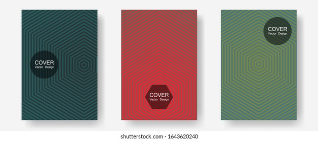 Banner graphics cool vector templates set. Modern branding. Halftone lines annual report templates. Presentation backdrops. Abstract banners graphic design with lined shapes.