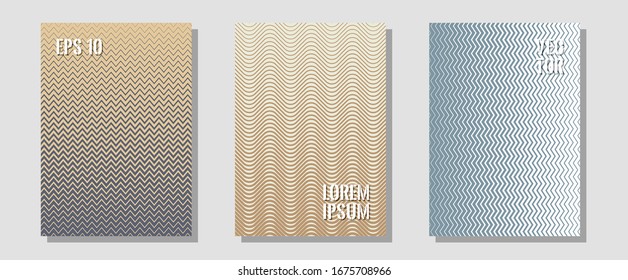 Banner graphics cool vector templates set. 2d grid composition. Zigzag halftone lines wave stripes backdrops. Digital collection. Abstract banners graphic design with lined shapes.