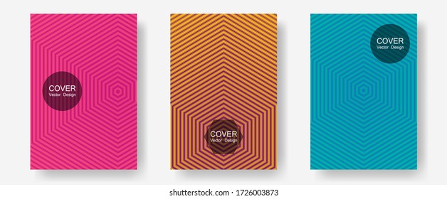 Banner graphics cool vector templates set. Hipster placards. Halftone lines annual report templates. Elegant patchy mockups. Abstract banners graphic design with lined shapes.