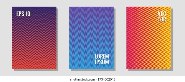 Banner graphics cool vector templates set. Educational notepads. Zigzag halftone lines wave stripes backdrops. Modern branding. Abstract banners graphic design with lined shapes.