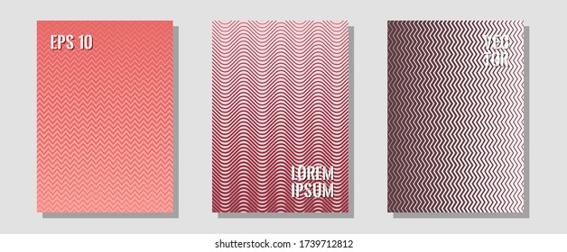 Banner graphics cool vector templates set. Simple book covers. Zigzag halftone lines wave stripes backdrops. Balanced posh mockups. Abstract banners graphic design with lined shapes.