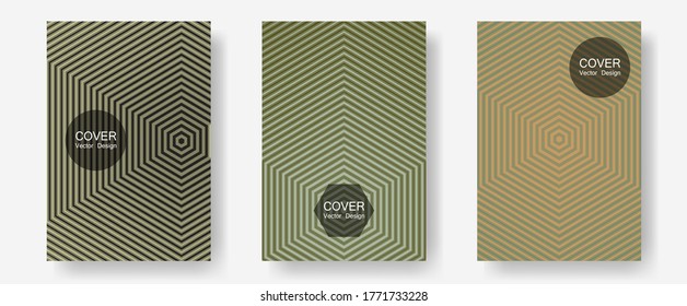 Juego de plantillas vectoriales geniales de carteles. Estilo futurista. Plantillas de informes anuales de líneas de semitono. Anuncios musicales de álbumes. Pancartas abstractas de diseño gráfico con formas alineadas.