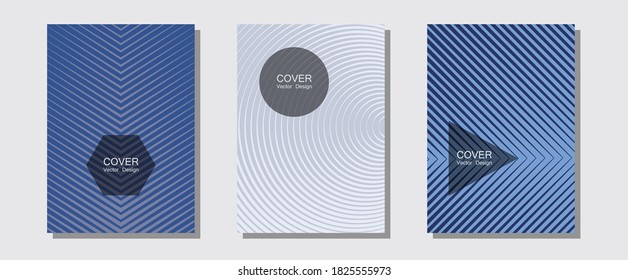 Banner graphics cool vector templates set. Hipster placards. Halftone lines music poster background. Educational notepads. Abstract banners graphic design with lined shapes.