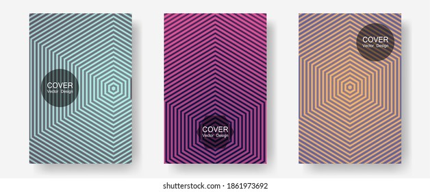 Banner graphics cool vector templates set. Scientific style mix. Halftone lines annual report templates. Modern branding. Abstract banners graphic design with lined shapes.
