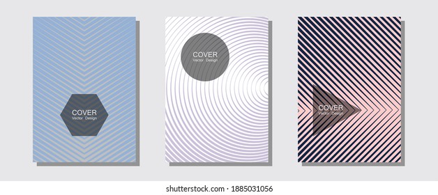 Banner graphics cool vector templates set. Simple book covers. Halftone lines music poster background. Future mockups samples. Abstract banners graphic design with lined shapes.