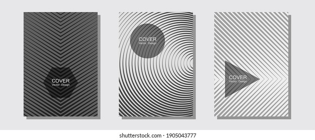 Banner-Grafiken coole Vektorvorlagen Set. Musikalbumwerbung. Halftone beherrscht Musikplakathintergrund. Trendige Magazine. Abstraktes Bannerdesign mit ausgekleideten Formen.
