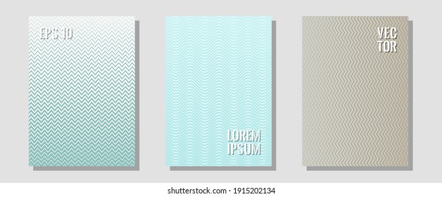 Banner graphics cool vector templates set. Corporate catalogs. Zigzag halftone lines wave stripes backdrops. Laconic business cards. Abstract banners graphic design with lined shapes.