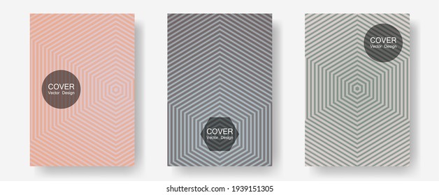 Banner graphics cool vector templates set. Laconic nifty mockups. Halftone lines annual report templates. Simple book covers. Abstract banners graphic design with lined shapes.