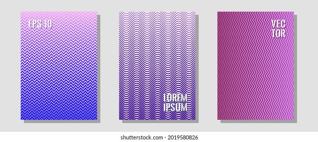 Banner graphics cool vector templates set. Futuristic style. Zigzag halftone lines wave stripes backdrops. Liner faded gradation. Abstract banners graphic design with lined shapes.