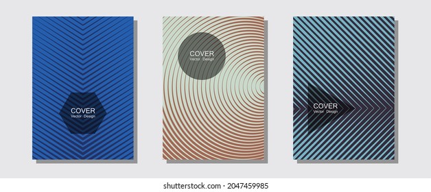 Banner graphics cool vector templates set. Minimal booklets. Halftone lines music poster background. Laconic nifty mockups. Abstract banners graphic design with lined shapes.
