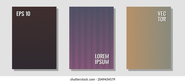 Banner graphics cool vector templates set. Simple book covers. Zigzag halftone lines wave stripes backdrops. Neoteric composition. Abstract banners graphic design with lined shapes.